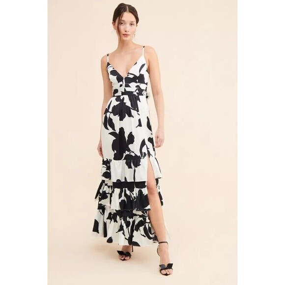 Anthropologie Hutch Guthrie Sleeveless Floral V-Neck Slit Satin Maxi Dress Sz 8 - Picture 8 of 9